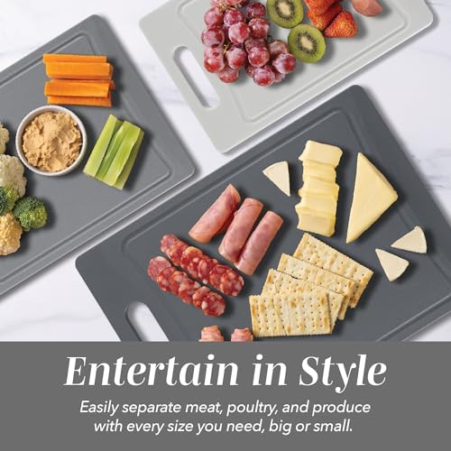COOK WITH COLOR Non-Slip Cutting Board Set – Kitchen Essentials with Easy Grip Handle for Meat, Veggies, and Fruits, 3 Cutting Boards, Gray