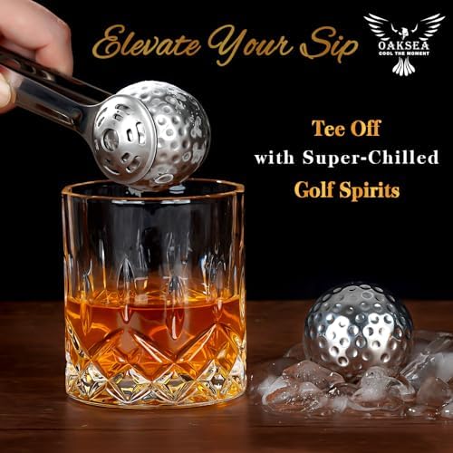 Oaksea Gifts for Men Dad Fathers' Day, Golf Ball Shaped Stainless Steel Whiskey Stones Gifts Set, Reuasable Ice Cube for Drinking, Anniversary Birthday Gifts for Him, Cool Stuff Bourbon Presents