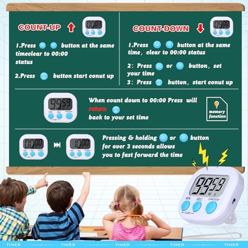Mwellewm Digital Timers for Classroom Kids Kitchen Timers for Cooking 12 Pc