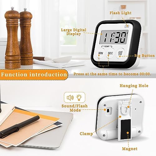 Timer, Kitchen Timers for Cooking Classroom Timer for Kids Teachers Magnetic Digital Timers 2 Pack, Black