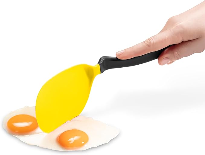 Dreamfarm Chopula Non-Stick-Safe Super-Flexible Sit-Up Spatula with Strong Flat Edge to Separate Food - 12" Yellow | Non-stick cookware safe, heat resistant, thin, flexible flipper, turner and food chopper with sit-up, no-mess handle, 12"