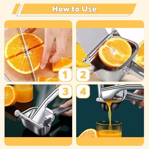 Stainless Steel Manual Juicer, Orange Juice Squeezer, Lemon Squeezer Stainless Steel, Orange Juice Squeezer, Fruit Juicer for Watermelon Lemon Orange Grapes and Other Fruit