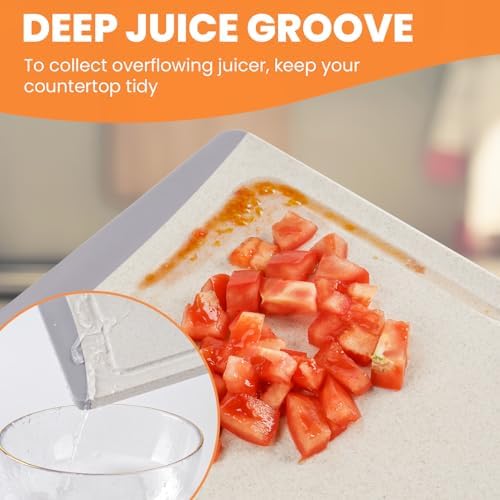 Extra Large Cutting Boards, Plastic Cutting Boards for Kitchen (Set of 3) Cutting Board Set Dishwasher Chopping Board with Juice Grooves Easy-Grip Handles, Beige, Empune