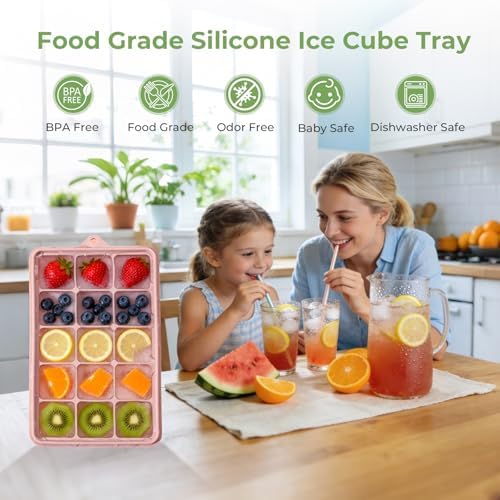 Silicone Ice Cube Trays With Lid (3, 3Pack-Blue)
