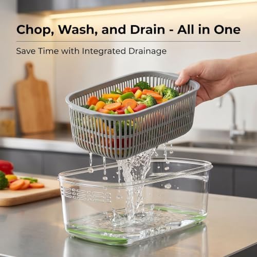 15-in-1 Manual Vegetable Chopper Slicer, Onion Potato Fruit Cutter with Detachable Drain Container & Safe Hand Guard