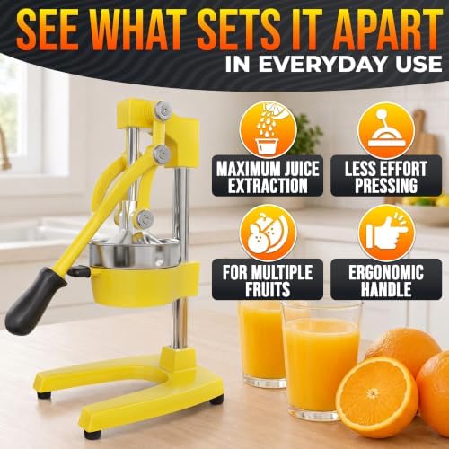 Cast Iron Juicer Hand Press, Heavy-Duty Squeezer (Yellow)