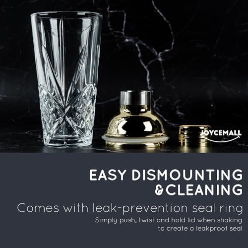14.5 oz Glass Cocktail Shaker Set - Cut Crystal Tumbler Bartender Shaker with Stainless Sealing Steel Cap & Built - in Strainer, Martini Making Set for Home Use & Bar Use - Rosegold