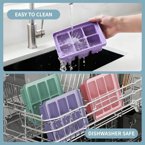 Large Silicone Ice Cube Tray Set of 3, Easy Release 6 Flexible Silicone Ice Cube Molds with Removable Lid, Reusable Freezer Stackable Ice Trays for Whiskey, No Floater, BPA Free