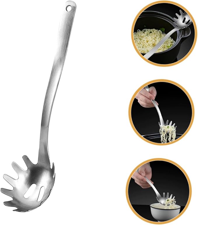 BESTOYARD Stainless Steel Pasta Server Spoon Noodle Strainer for Cooking Ramen Spaghetti Easy to Clean