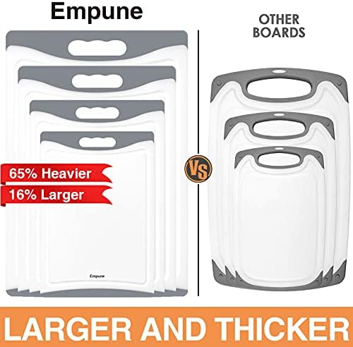 Extra Large Cutting Boards, Plastic Cutting Boards for Kitchen (Set of 4) Cutting Board Set Dishwasher Safe Chopping Board with Juice Grooves Easy-Grip Handles, Grey, Empune