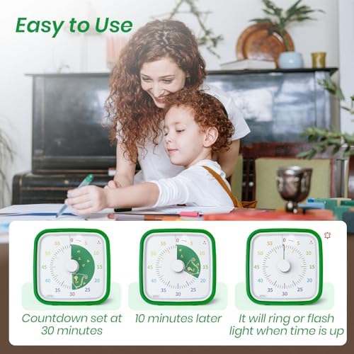 Yunbaoit Dinosaur Visual Timer for Kids, 60-min Countdown Timer, Green