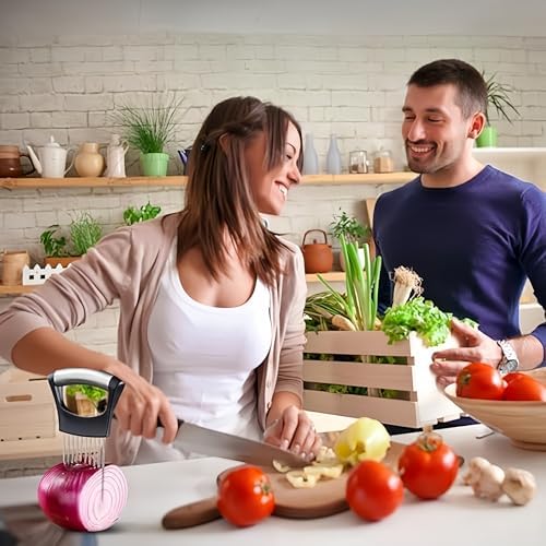 Stainless Steel Onion Slice Holder, Vegetable Slicer Cutter, Kitchen Gadgets Chopper Slicing Tool, Onion Cutter for Slicing of Onions, Tomatoes, Pears, Eggs and Other Vegetables, Kitchen Tools