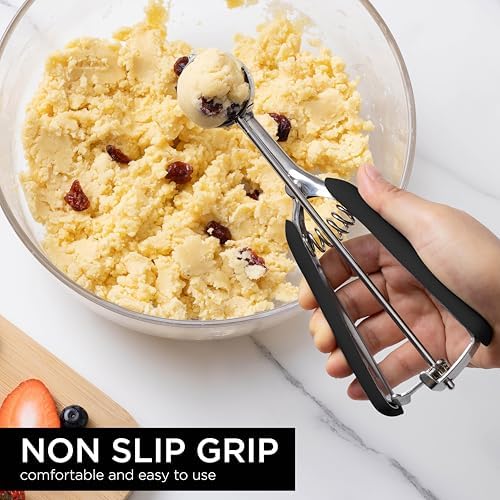 Social Chef Stainless Cookie Scoop Set - Small Cookie Dough Scooper for Great Cookies Sized Cookies - Small Ice Cream Scooper with Trigger Release, 3 Pack, Black