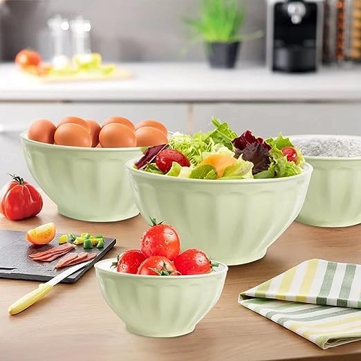 Mixing Bowls with Lids Set,Plastic Prep Bowl with Lid,Mixing Bowl Set for Kitchen Cooking, Baking,Storage Food,4 Big Nesting Bowls and 1 Egg Whisk,Stackable，Green