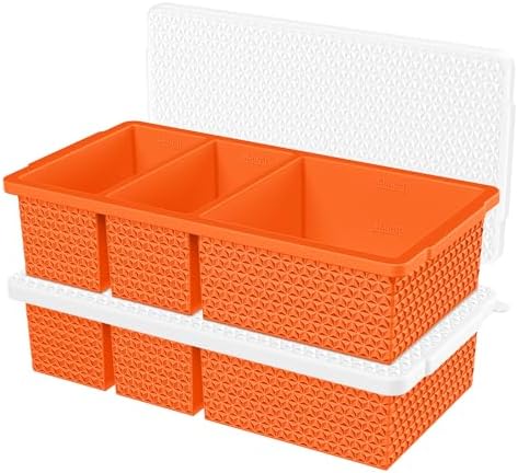 Silicone Freezer Trays with Lid (2-Pack), 1-Cup & 2-Cup Silicone Freezer Molds, Stackable Soup Cubes Freezer Tray with Lid for Portion Control, Food Storage & Meal Prep, Oven & Dishwasher Safe