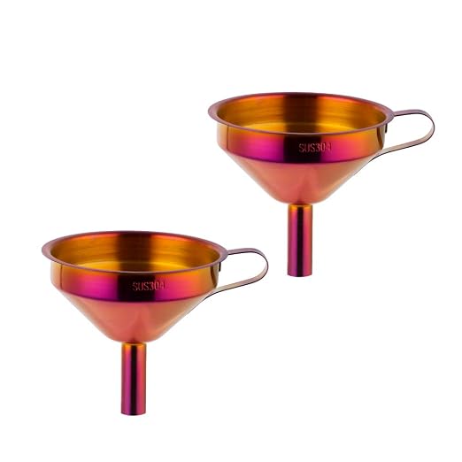 Buyer Star 2PCS Funnel with Detachable Filter,18/8（304） Stainless Steel, Food Grade Metal Kitchen Funnels (Orange Red)