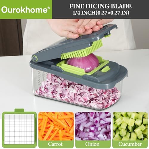 Ourokhome 10 in 1 Mandolin Slicer with Handheld Spiralizer, Multifunctional Vegetable Shredder Vegetable Chopper Onion Cutter with Container, Multifunctional Food Chopper Veggie Dicer with 2 Blades