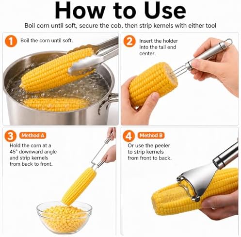 Corn Peeler for Corn on the Cob, 2026 Upgraded 3PCS Corn Peeler, Corn Cob Stripper Tool, Stainless Steel Blade, Ergonomic Long Handle, Easy to Clean, Kitchen Tool for Home Picnic Party