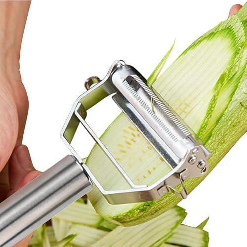 2 in 1 Peeler Julienne for Salad, Potato Peeler, Vegetable Slicer, Multi-Functional, Fruit Slicer, Adjustable Veggie Shredder, Kitchen Noodle Cutter, Stainless Steel (1)