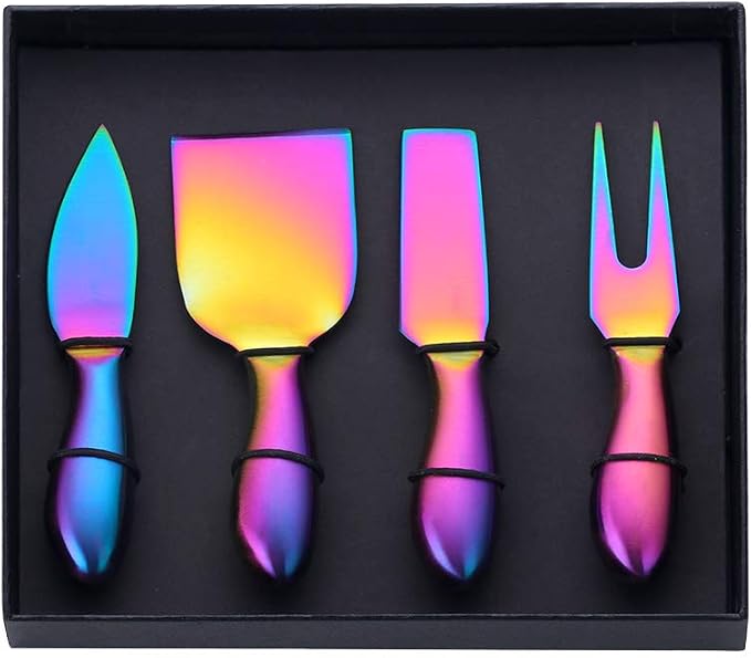 Cheese Knife Set，Stainless Steel Cheese Tool，Ergonomic Design&Easy To Use， for Birthday/Parties/Wedding/Bridal Shower/Housewarming and Anniversary (rainbow*case)