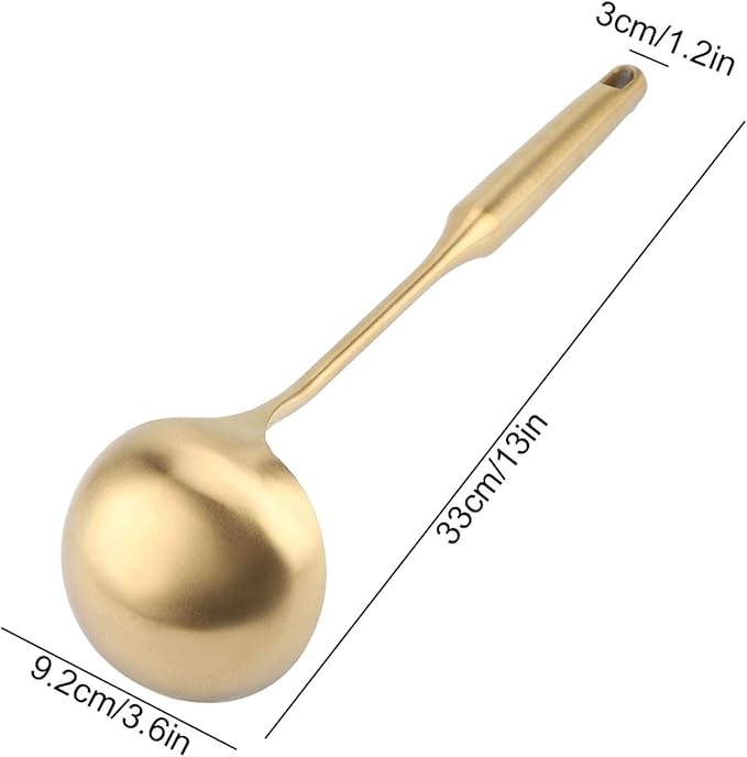 Stainless Steel Kitchen Turner, Big Soup Ladle Useful Cooking Tool Utensil (Soup Ladle-Gold)