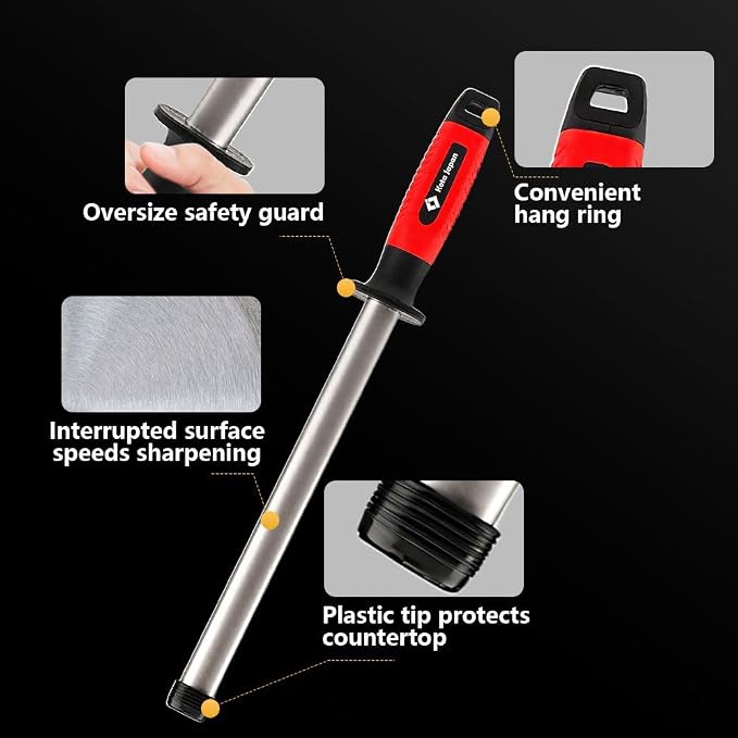 Kota Japan 10 in. Professional Diamond Knife Sharpener Rod for Kitchen, Hunting Knives or other Tools. Master Chef, Hunter or Home Gourmet. Diamond Steel Blade Sharpening Rod or Stick.