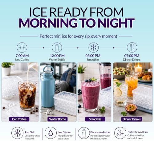 0.55in Pebble Ice Tray - Mini Ice Cube Tray for Freezer with Lid