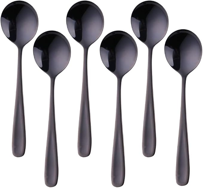 Buyer Star Bouillon Spoon Sets, 7-Inch Round Soup Spoons, Stainless Steel Finished Table Dinner Spoons