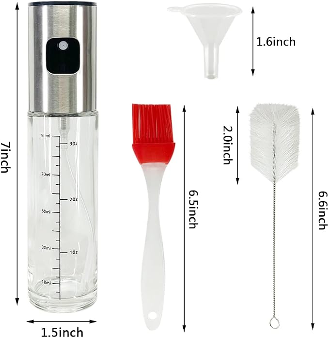100ml Oil Sprayer Dispenser Oil Spray Bottle Vinegar Sprayer Dressing Spray with Brush Portable Grilling Olive Oil Glass Bottle Kitchen Gadgets for Salad Baking BBQ Air Fryer Roasting