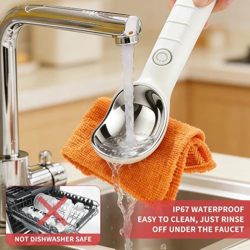 Heated Ice Cream Scoop | Warming Icecream Scooper with 3-Level Adjustable Heats - 113/158℉, LED Display, 2000mAh Capacity, Rechargeable | for Hard Ice Cream and More (White)