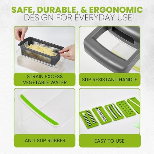 16 in 1 Manual Vegetable Cutter, Vegetable Chopper, Onion Chopper, Fruits Slicer, Potatoes Peeler, Green, YDCF-001