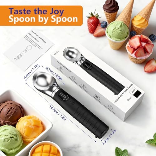 Electric Heated Ice Cream Scoop with Stainless Steel Head, 4 Temperature Settings Led Display, 90 Mins Runtime Type-c Charging for Home Kitchen, Ice Cream Shop, Dessert Making