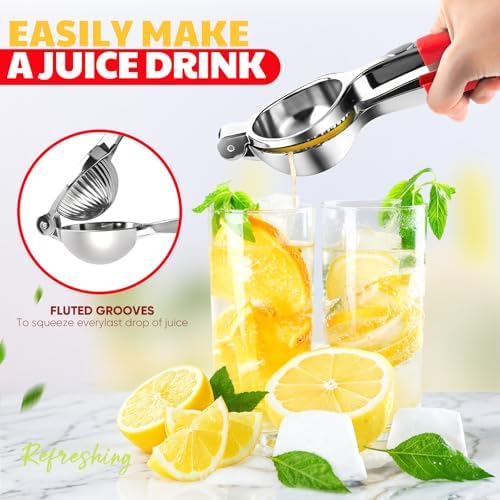 Lemon Squeezer Large, Lemon Squeezer Juicer Stainless Steel, Heavy Duty Manual Citrus Juicer Hand Press, Kitchen Tools Lime Squeezer Bar Tool, Easy to Clean Metal Lemon Hand Press