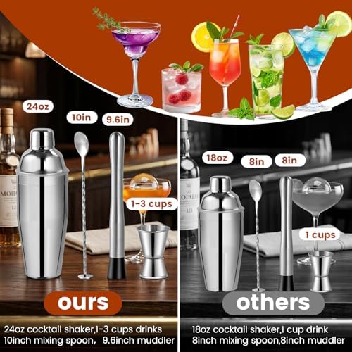 ZPUFAW 8-Piece Cocktail Shaker Set with Wooden Stand Bartender Kits Bar Set