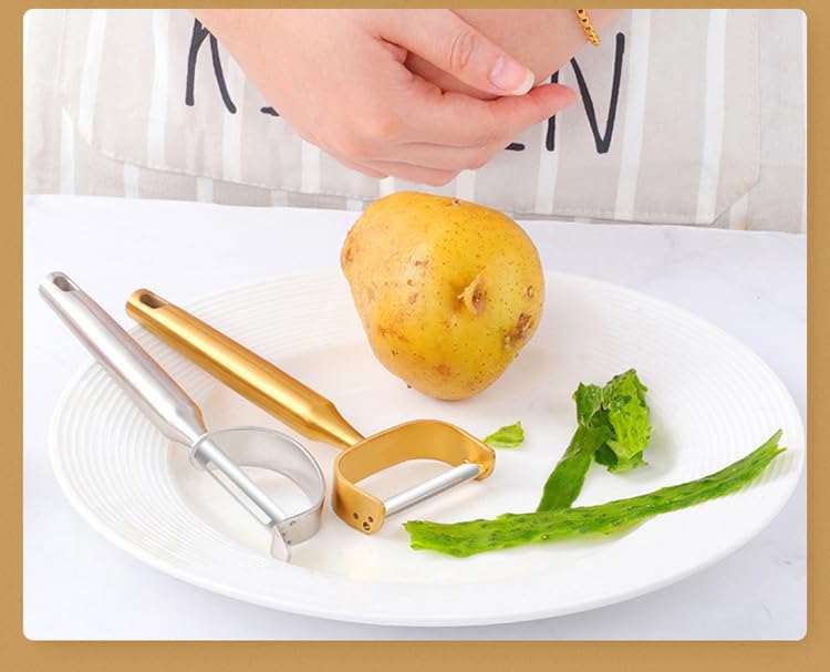 Stainless Steel Vegetable Peeler Gold 2 Pieces, with Potato Eye Remover & Swiveling Twin Blades, Y Shaped Titan Potato Peeler for Fruit & Veggie, Dishwasher Safe