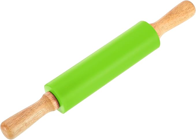 uxcell 7.5 Inch Silicone Rolling Pin, Small Dough Roller with Wood Handle for Pizza Pastry Fondant Kitchen, Green