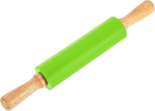 uxcell 7.5 Inch Silicone Rolling Pin, Small Dough Roller with Wood Handle for Pizza Pastry Fondant Kitchen, Green