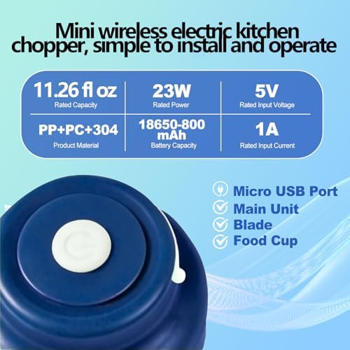 MMini Food Chopper Wireless Electric 10.8oz Kitchen Garlic Chopper