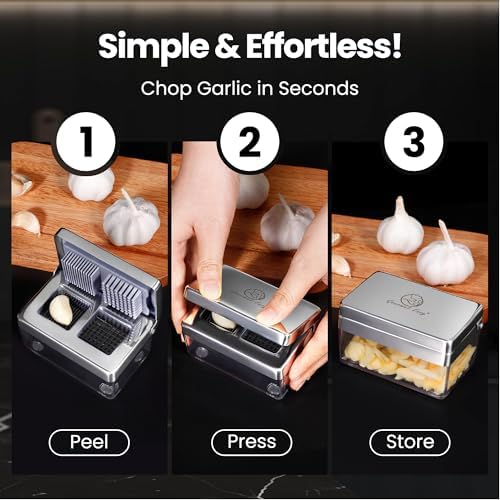 Gourmet Easy Garlic Press Chopper, 2-in-1 Slicer & Dicer, Fridge Friendly