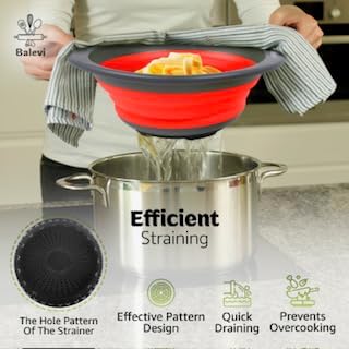 Collapsible Strainers for Kitchen, Red, Set of 2 | Made of Silicone, Collapsible Colander, Little Pegs to Keep Food Elevated