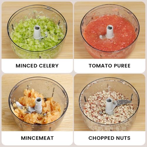 Manual Food Processor & Vegetable Chopper Grey - 2.3 Cup Mini Hand-Pull Cord Kitchen Chopper for Onion, Garlic, Vegetables with 3 Stainless Steel Blades
