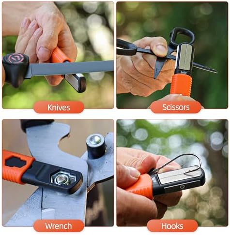 RUSHMORE Garden Tool & Knife Sharpener, 5-in-1 Multipurpose Carbide & Ceramic Blades for Pruners, Loppers, Hedge Shears, Scissors, Axes, Machetes & Lawn Mower Blades – Repairs & Hones Edges