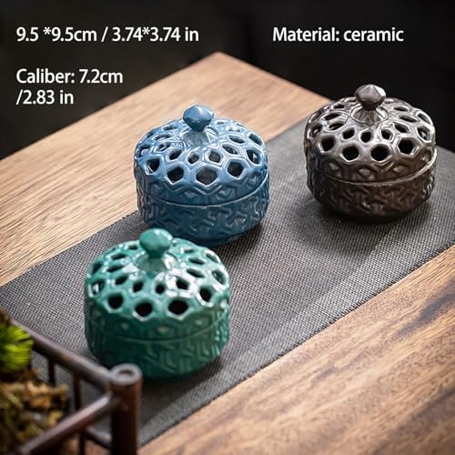 Retro Garlic Keeper for Counter Ventilated Ceramic Cutout Lid Garlic Holder Keep Garlic Fresh Garlic Container(Color:Blue)