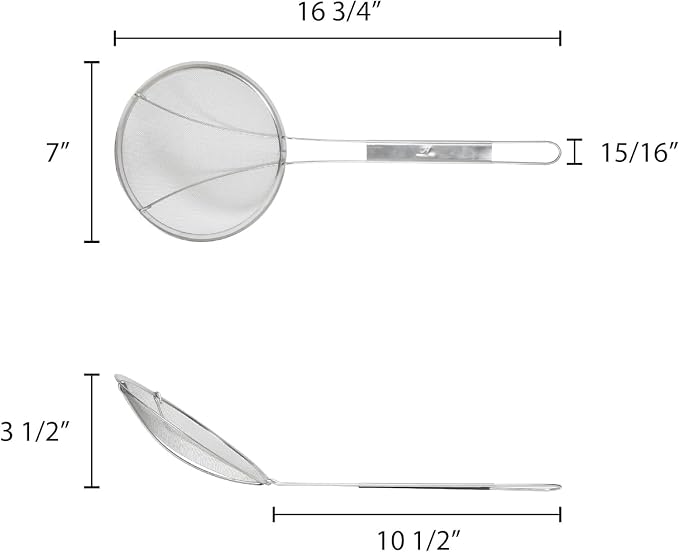 TrueCraftware- 7-Inch Round Fine Mesh Wire Skimmer 10" Handle Length Nickel Plated- Kitchen Utensil Food Strainer Skimmer Spoon for Cooking Sieve Sifters Rice Quinoa Pasta Fruits Vegetables etc.