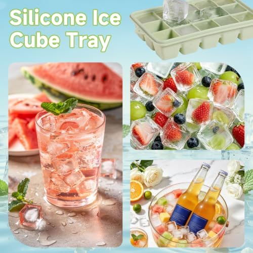 4 Pack Silicone Ice Cube Trays, Easy Release Ice Trays for Freezer with Lid