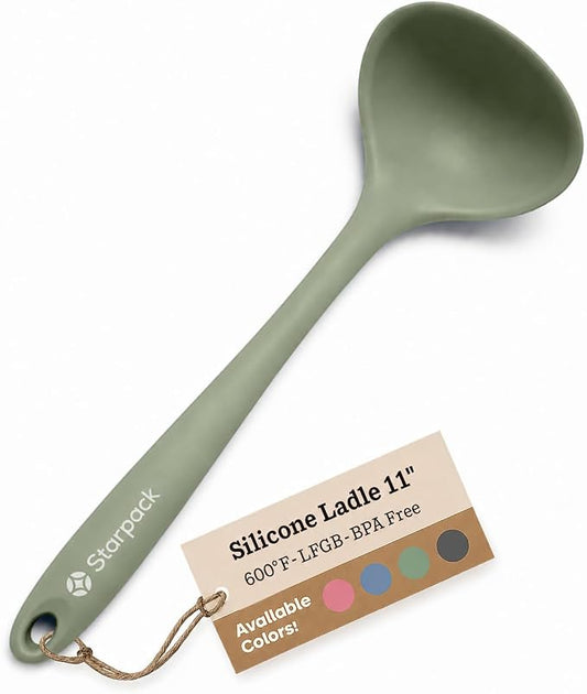 Starpack 'Ladle of Love' Premium Silicone Ladle Spoon 11" - Soup Ladles High Heat Resistant to 600°F - Kitchen Laldes for Serving - Non Stick Silicone Ladles - LFGB Grade Rubber Cooking Spoon - Green