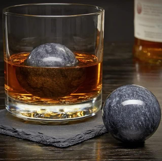 Perfect Sphere Whiskey Chilling Stones Set of 2 - Reusable Whiskey Stones by Home Wet Bar