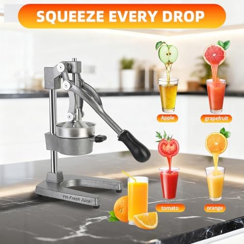 juice.Hand Press Juicer Machine, Manual Orange Juicer and Professional Citrus Juicer for Orange Juice Pom Lime Lemon Juice,Home and Commercial Extractors Squeezer, Easy to Clean, Gray