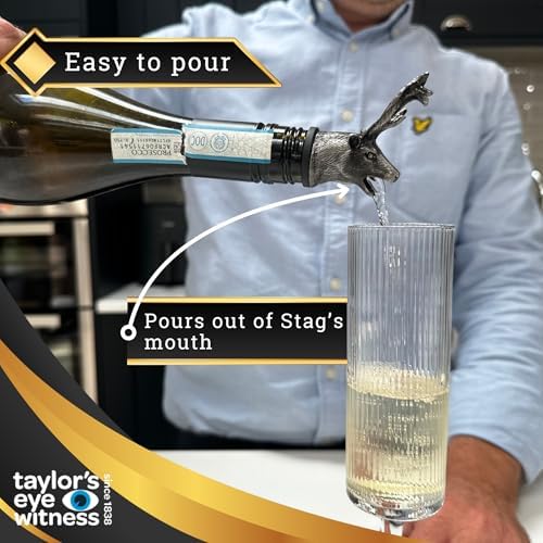 Matt Pewter Stag's Head Wine Bottle Aerator Pourer - Silicone Layered Seal. Classy Modern Design, Silver In Colour, Great For Beginners & Professionals, 12.3cm x 6cm