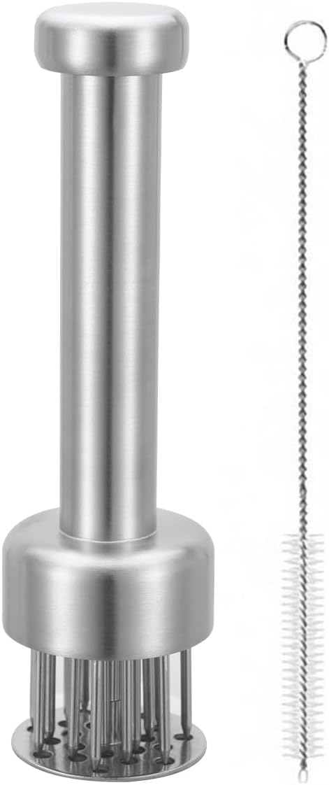 Meat Tenderizer with 21 Sharp Needles, Heavy-Duty Meat Tenderizer Tool with Auto-Rebound Safety Guard, Dishwasher Safe, Includes Cleaning Brush, Silver,304SS